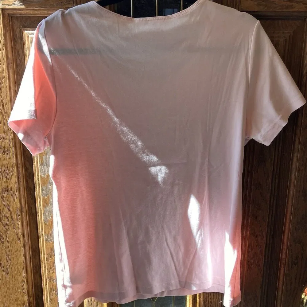 Karen Scott T-Shirt Short Sleeve Pale Pink Stretch Spring 100%‎ Cotton Tee sz L